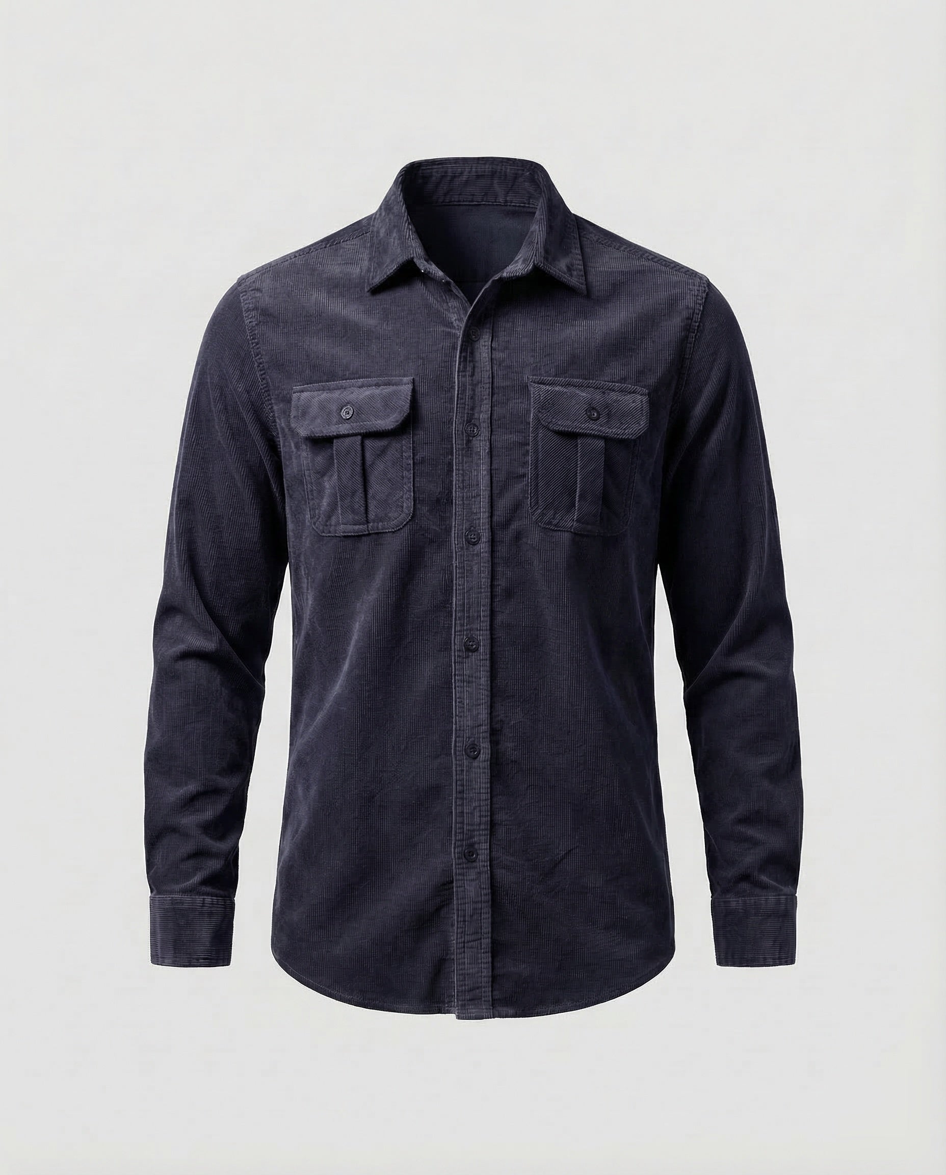 Men's Corduroy Button-Down Shirt with Chest Pockets