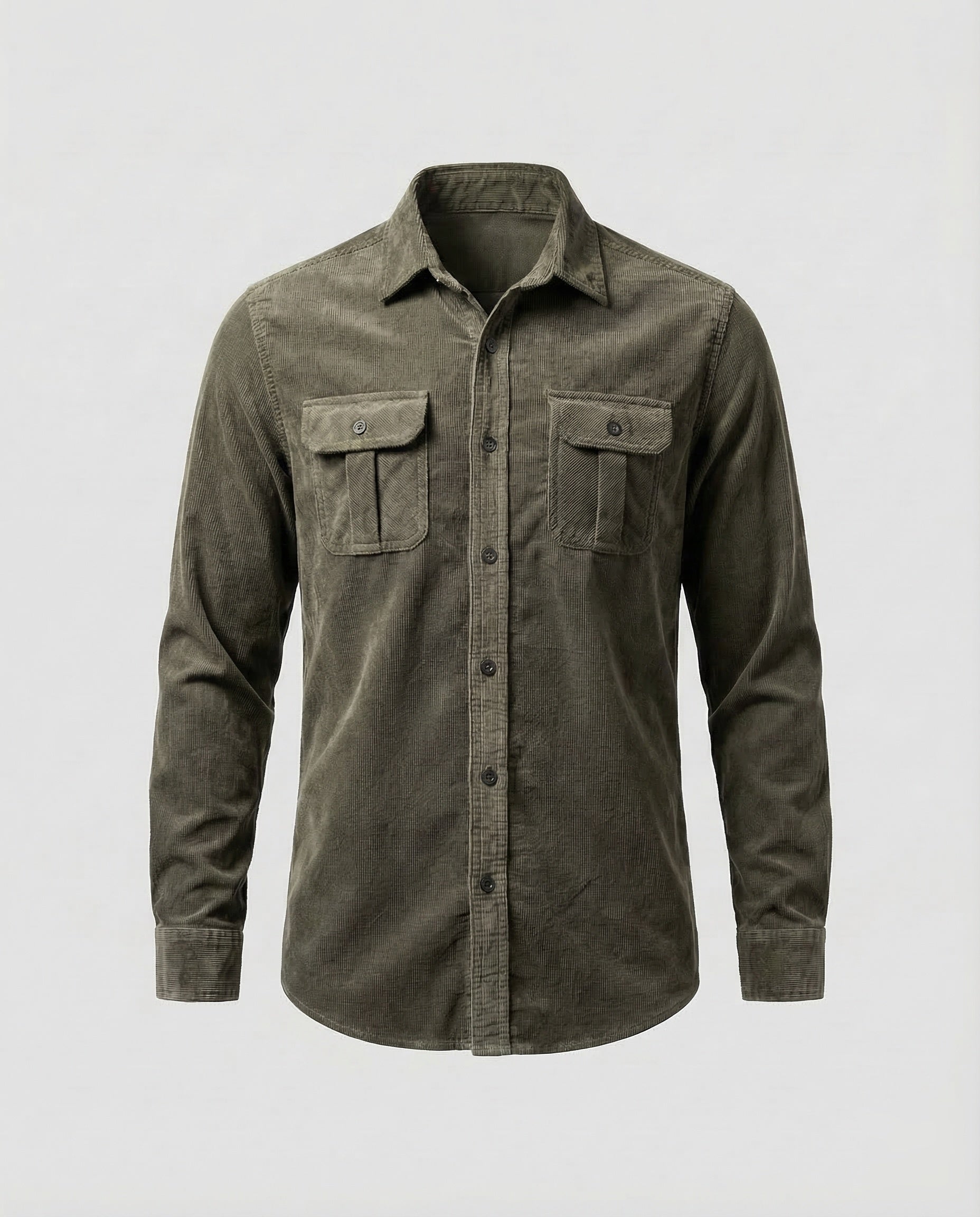 Men's Corduroy Button-Down Shirt with Chest Pockets