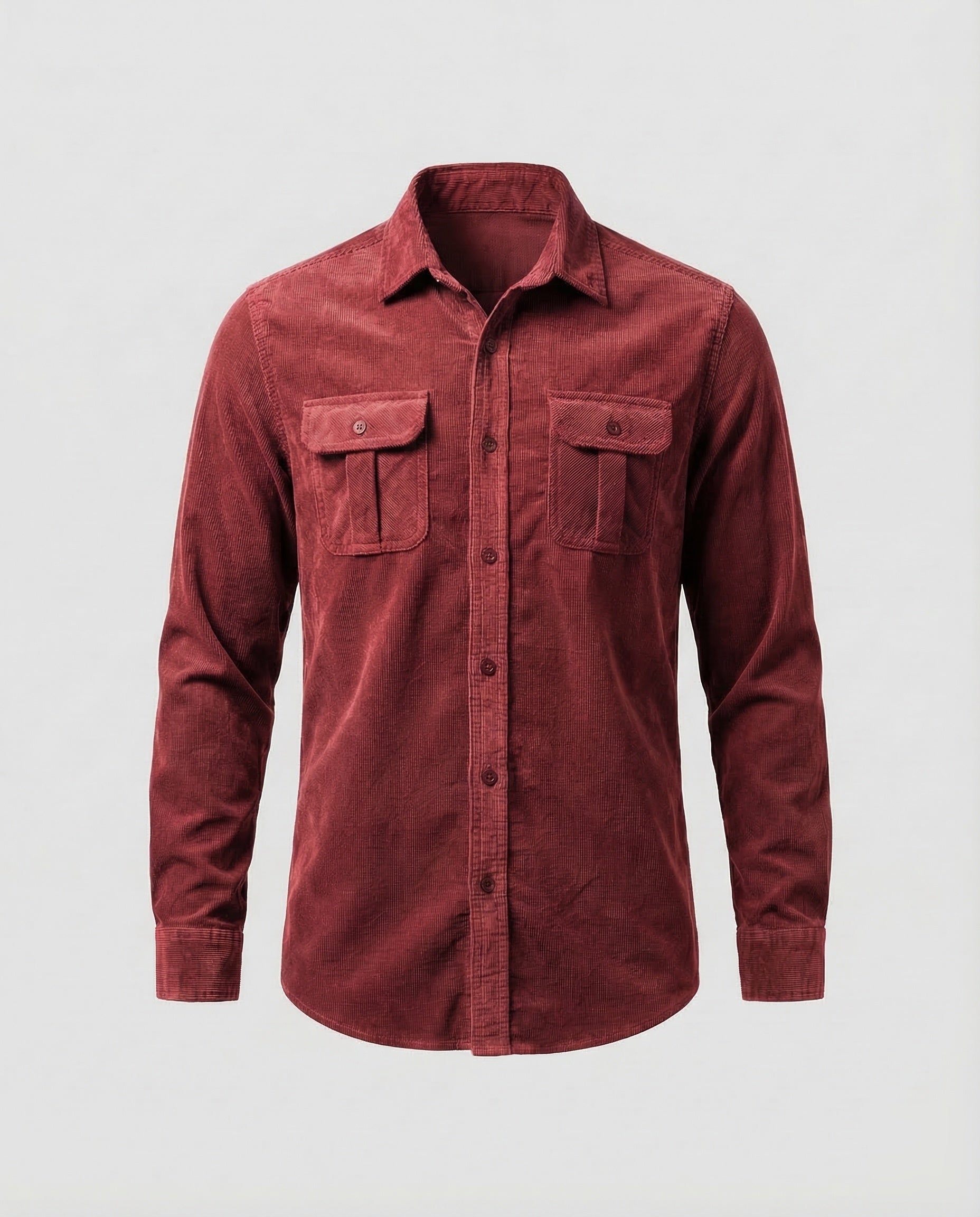 Men's Corduroy Button-Down Shirt with Chest Pockets