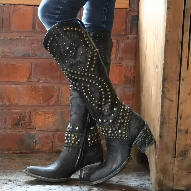 Women’s Studded Western Knee-High Cowboy Boots