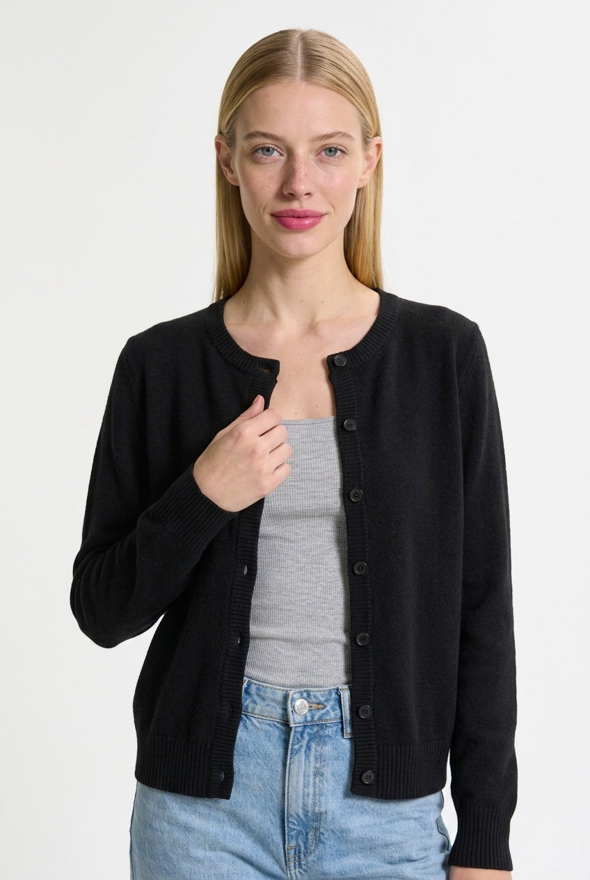 Women's Button Up Cardigan | Relaxed Fit Round Neck Knit