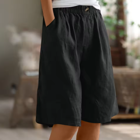 Linen Bermuda Shorts with Elastic Waist