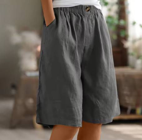 Linen Bermuda Shorts with Elastic Waist