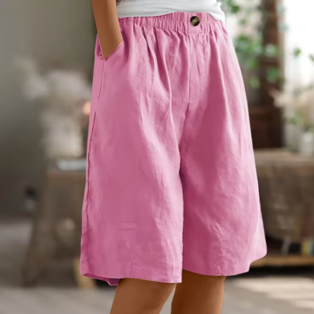Linen Bermuda Shorts with Elastic Waist