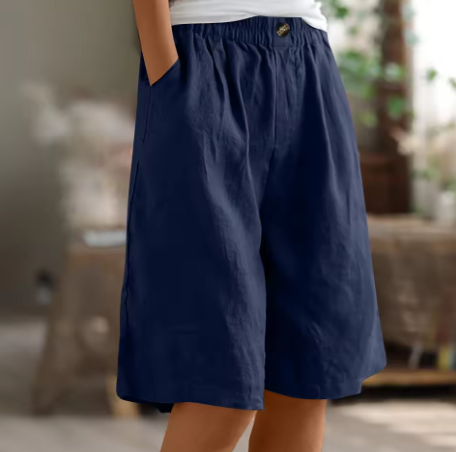 Linen Bermuda Shorts with Elastic Waist