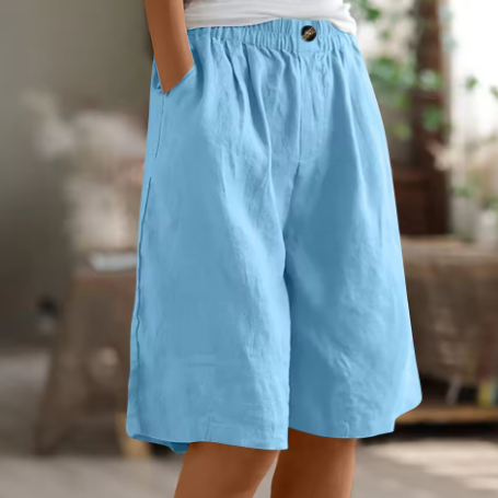 Linen Bermuda Shorts with Elastic Waist