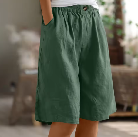 Linen Bermuda Shorts with Elastic Waist