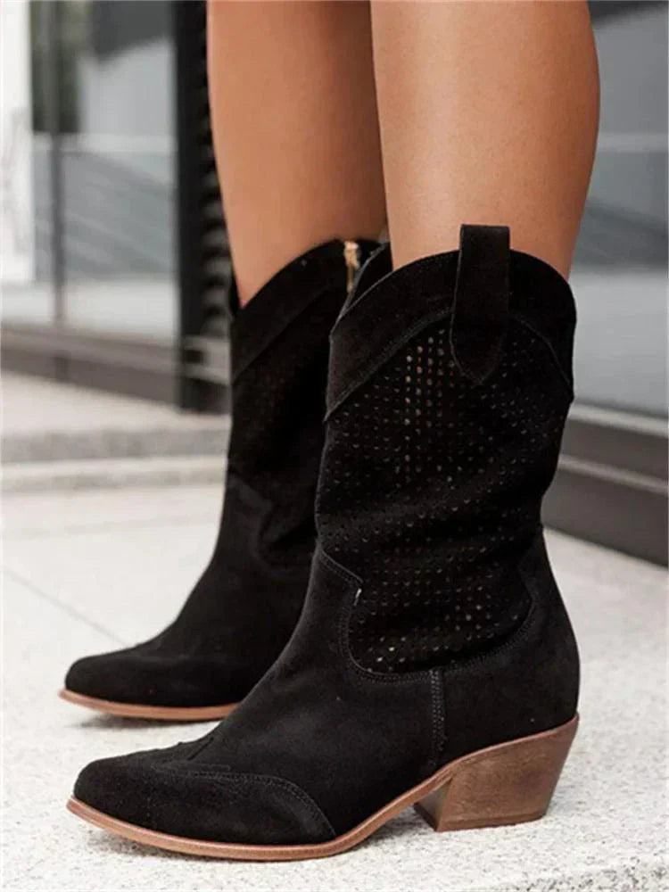 Women's Perforated Mid Calf Cowboy Boots