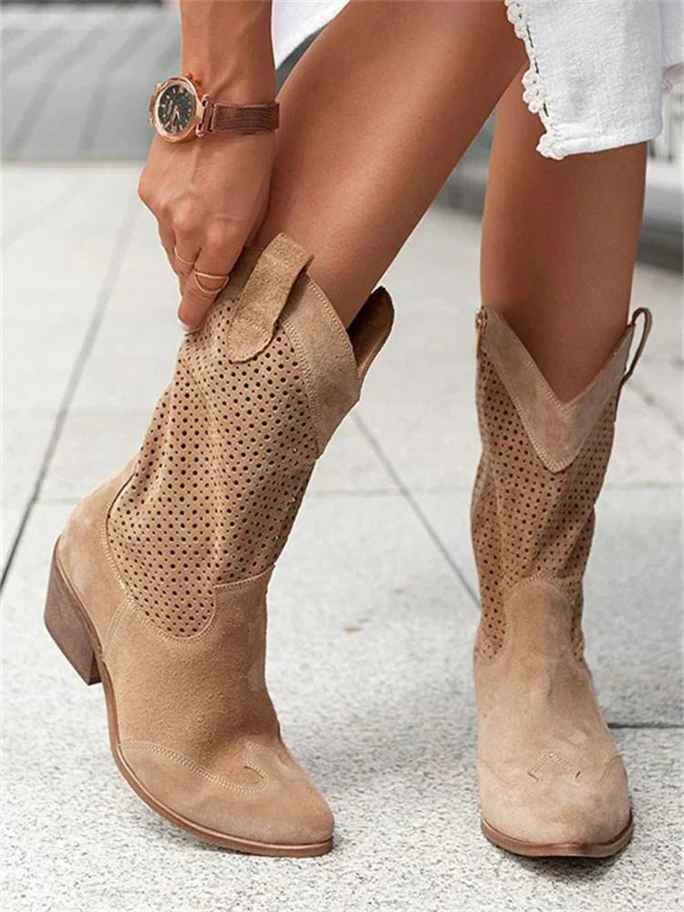 Women's Perforated Mid Calf Cowboy Boots