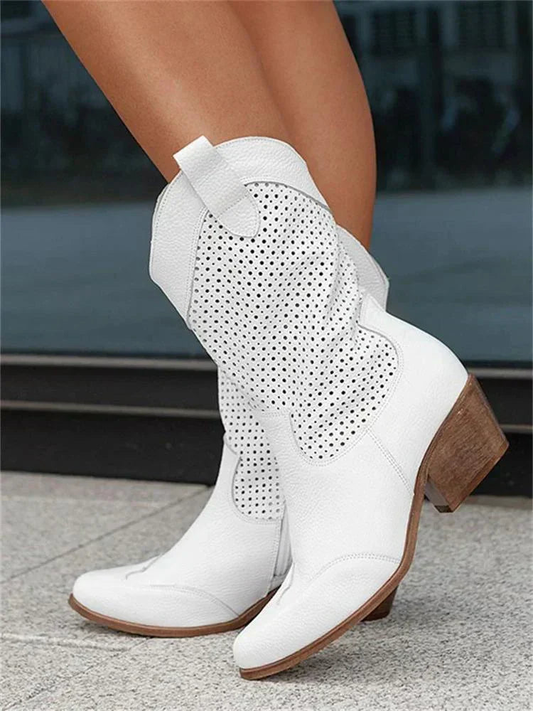 Women's Perforated Mid Calf Cowboy Boots