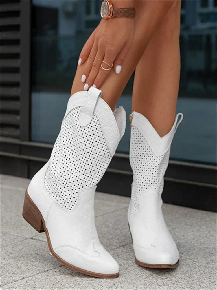 Women's Perforated Mid Calf Cowboy Boots