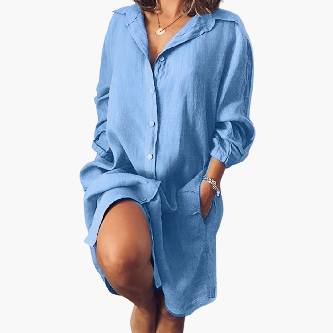 Long-Sleeve Shirt Dress with Side Pockets