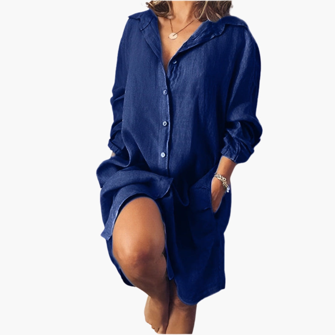 Long-Sleeve Shirt Dress with Side Pockets