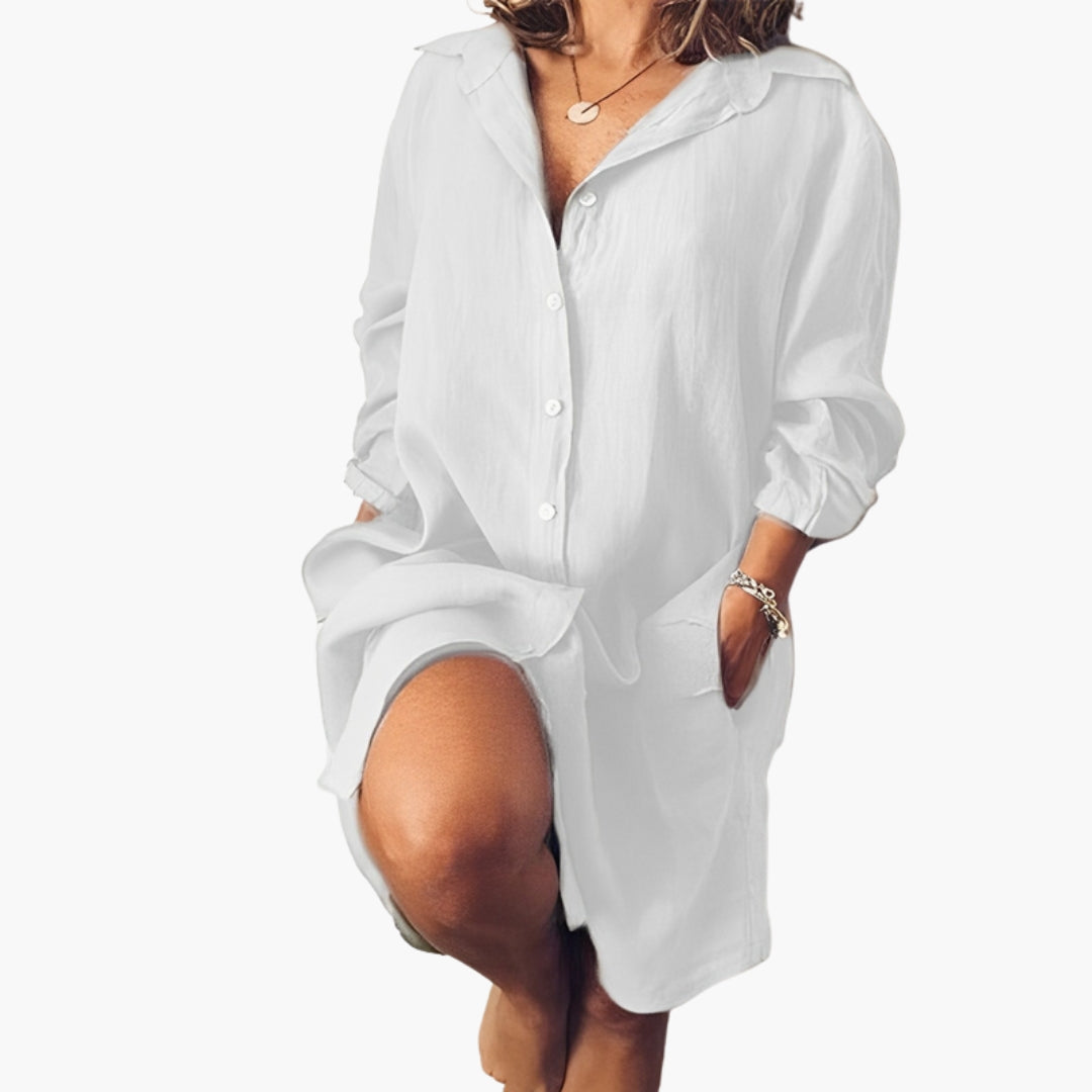 Long-Sleeve Shirt Dress with Side Pockets