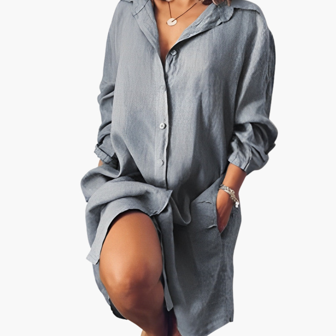 Long-Sleeve Shirt Dress with Side Pockets