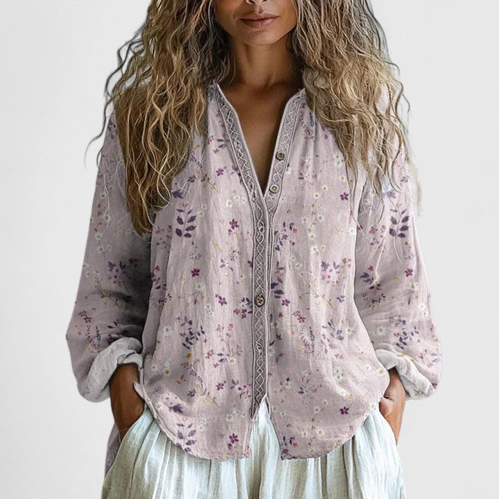 Blouse fleurie boutonnée pour femme | Chemise à coupe décontractée