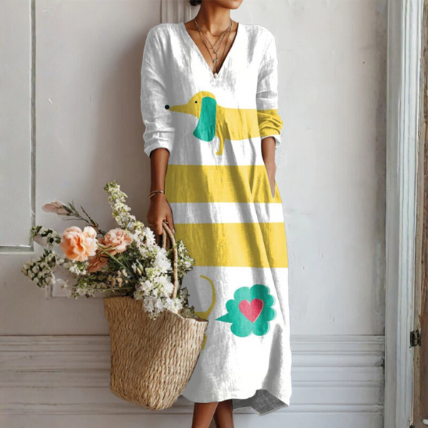 Floral Print Midi Dress with V-Neckline