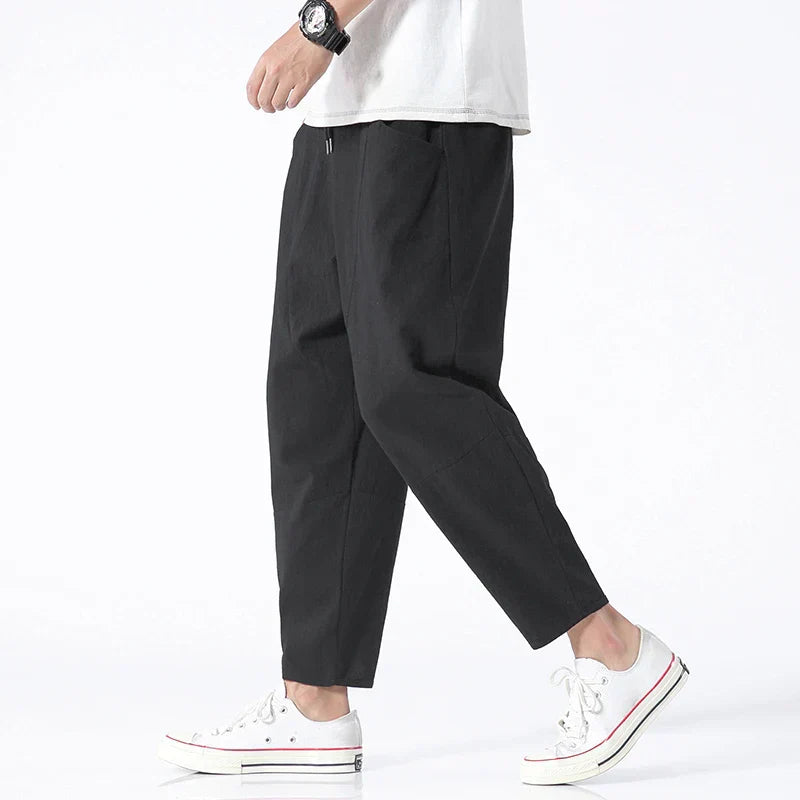 Tapered Drawstring Trousers with Side Pockets