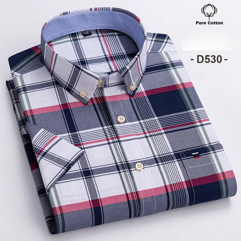 Men's Short Sleeve Checked Shirt with Chest Pocket