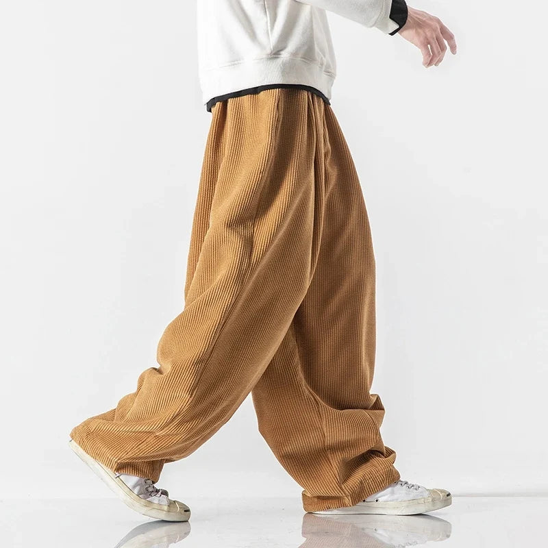 Pantalon en velours côtelé pour homme, coupe ample à jambes larges