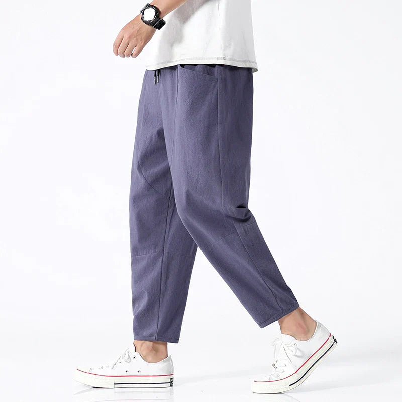 Tapered Drawstring Trousers with Side Pockets