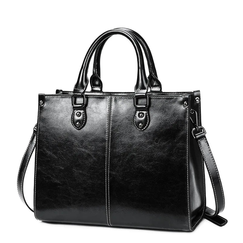 Structured Tote Handbag with Top-Stitch Detail