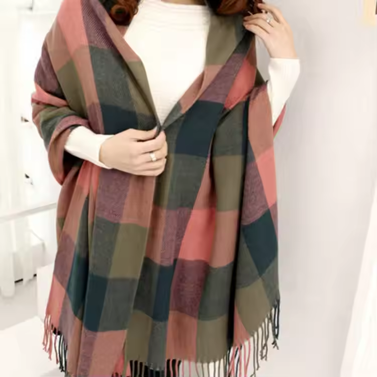 Women's Oversized Plaid Fringe Scarf