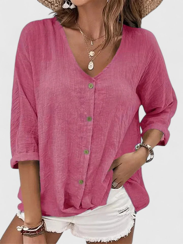 Women's V-Neck Blouse | Relaxed Fit Button-Down Shirt
