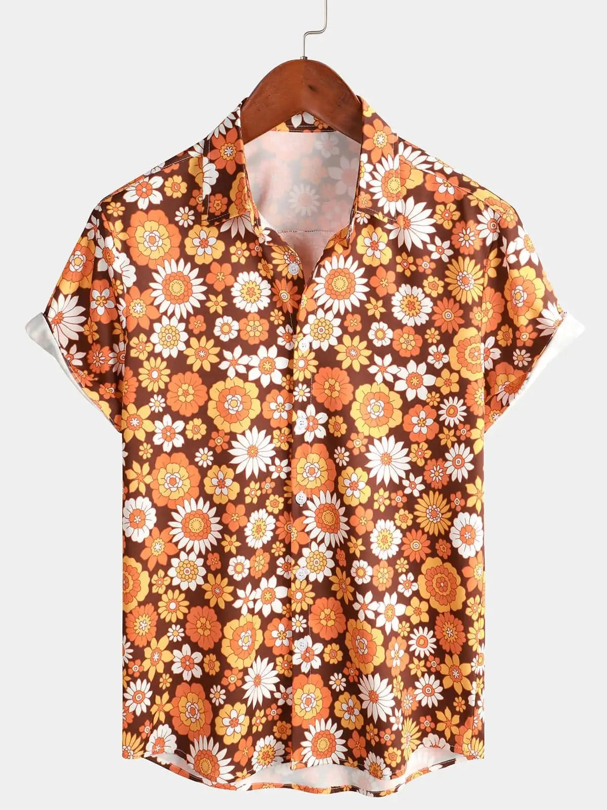 Chemise rétro à manches courtes à fleurs pour hommes