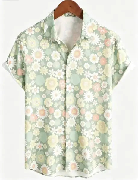 Chemise rétro à manches courtes à fleurs pour hommes