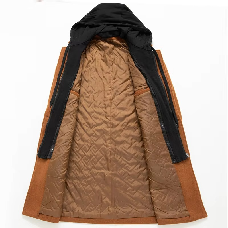 Trench-coat homme à capuche en mélange de laine | Long manteau d'hiver