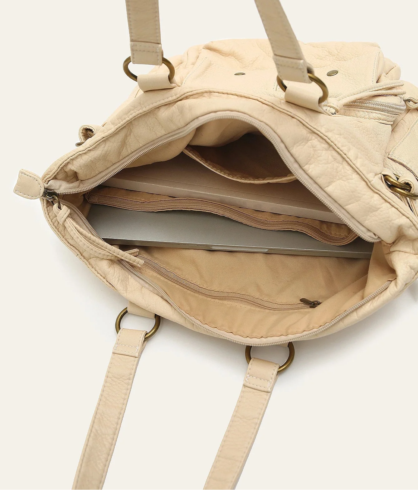 Tote Bag in Faux Leather with Woven Handle Detail