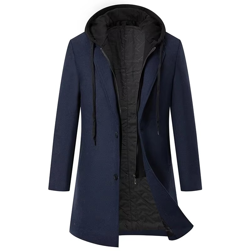 Trench-coat homme à capuche en mélange de laine | Long manteau d'hiver