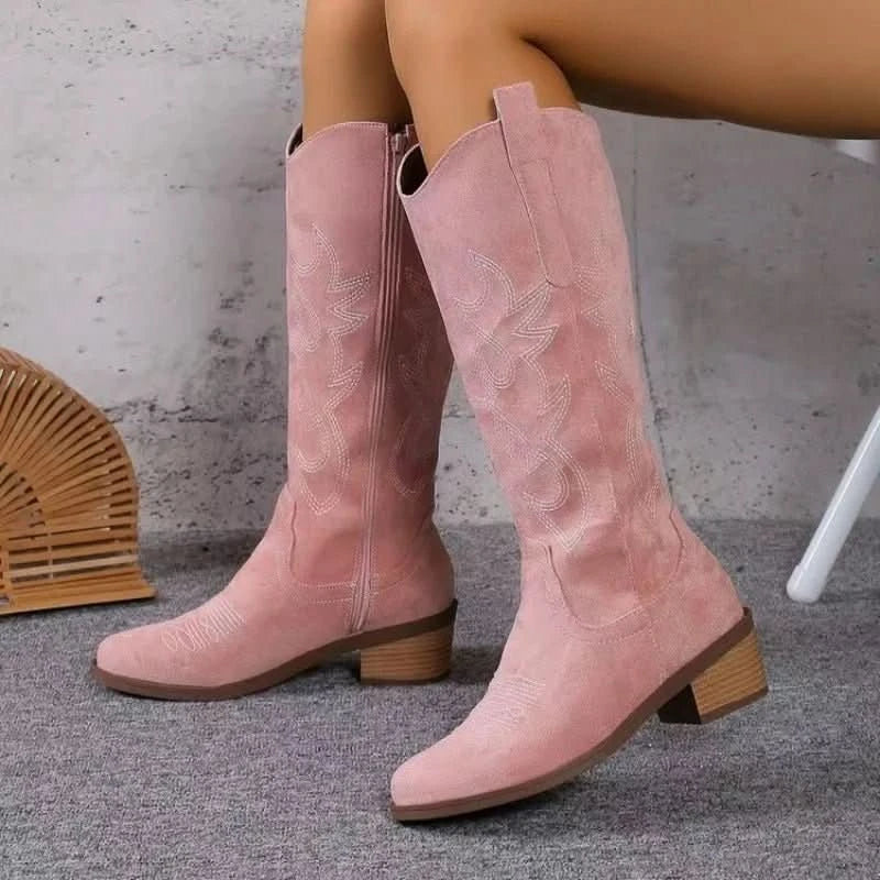 Women’s Knee-High Western Boots with Low Block Heel