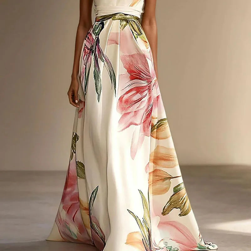 Women's Floral Halterneck Maxi Dress in Chiffon for Summer Occasions