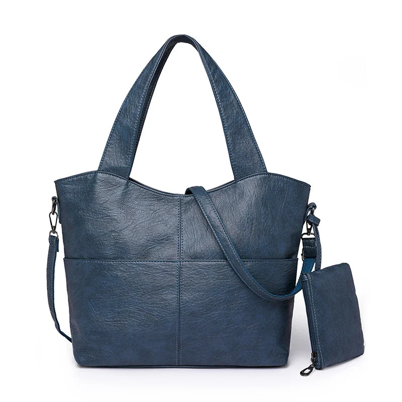 Tote Bag in Faux Leather with Detachable Zip Pouch