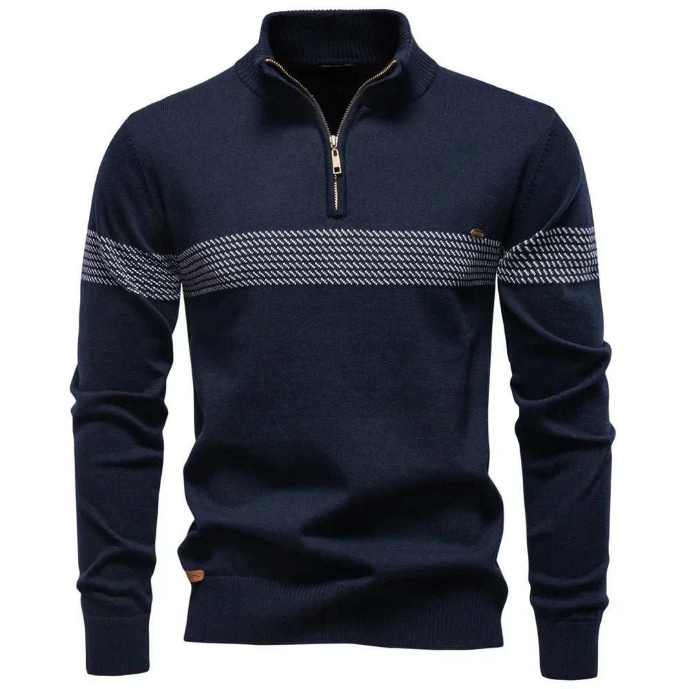 Men's Half-Zip Knit Jumper | Textured Panel Design