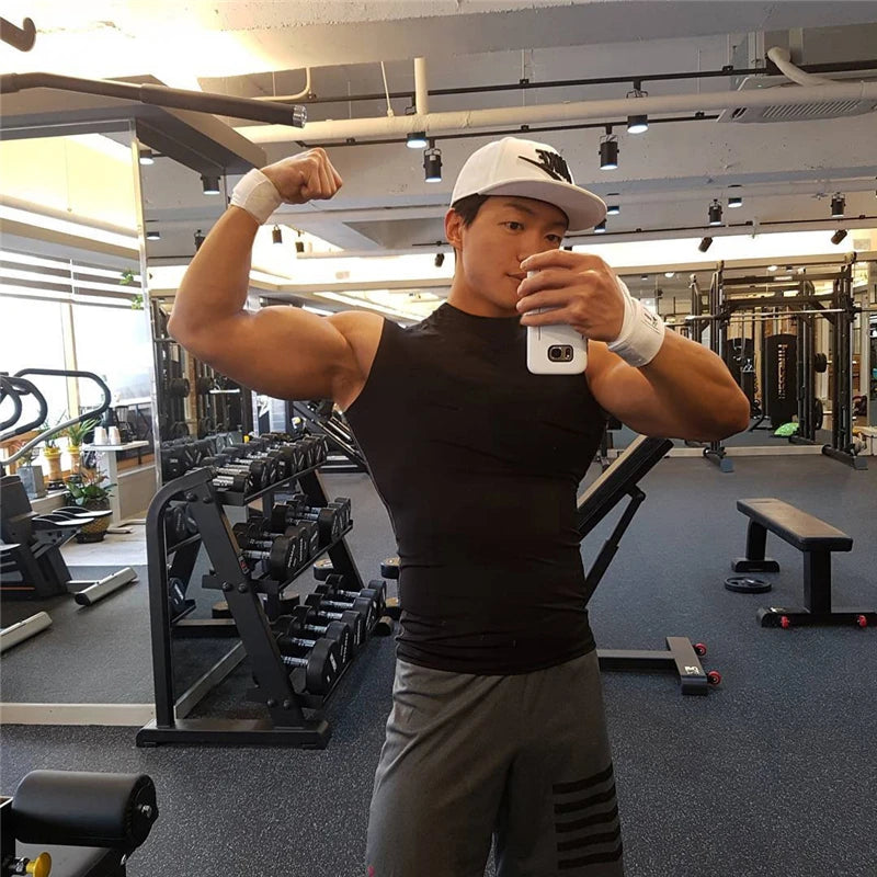 Men’s Compression Gym Tank Top with High Neck