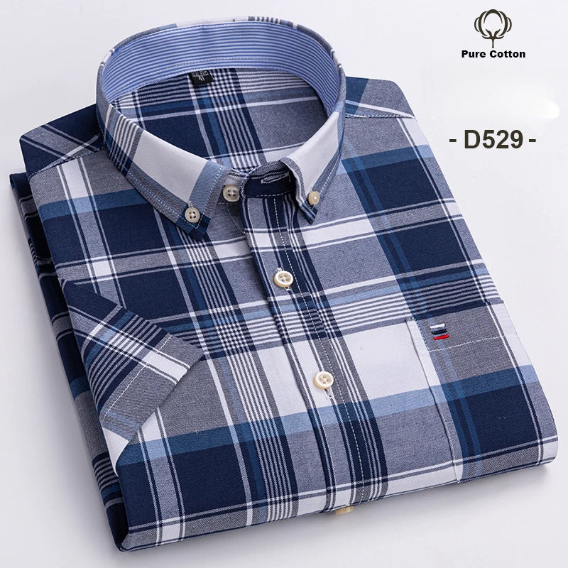Men's Short Sleeve Checked Shirt with Chest Pocket