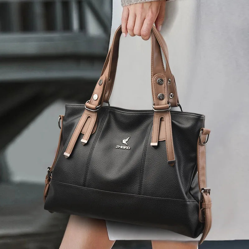 Structured Leather Handbag with Twin Top Handles
