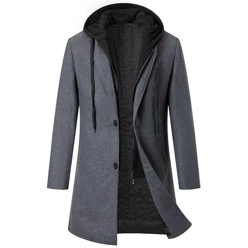Trench-coat homme à capuche en mélange de laine | Long manteau d'hiver