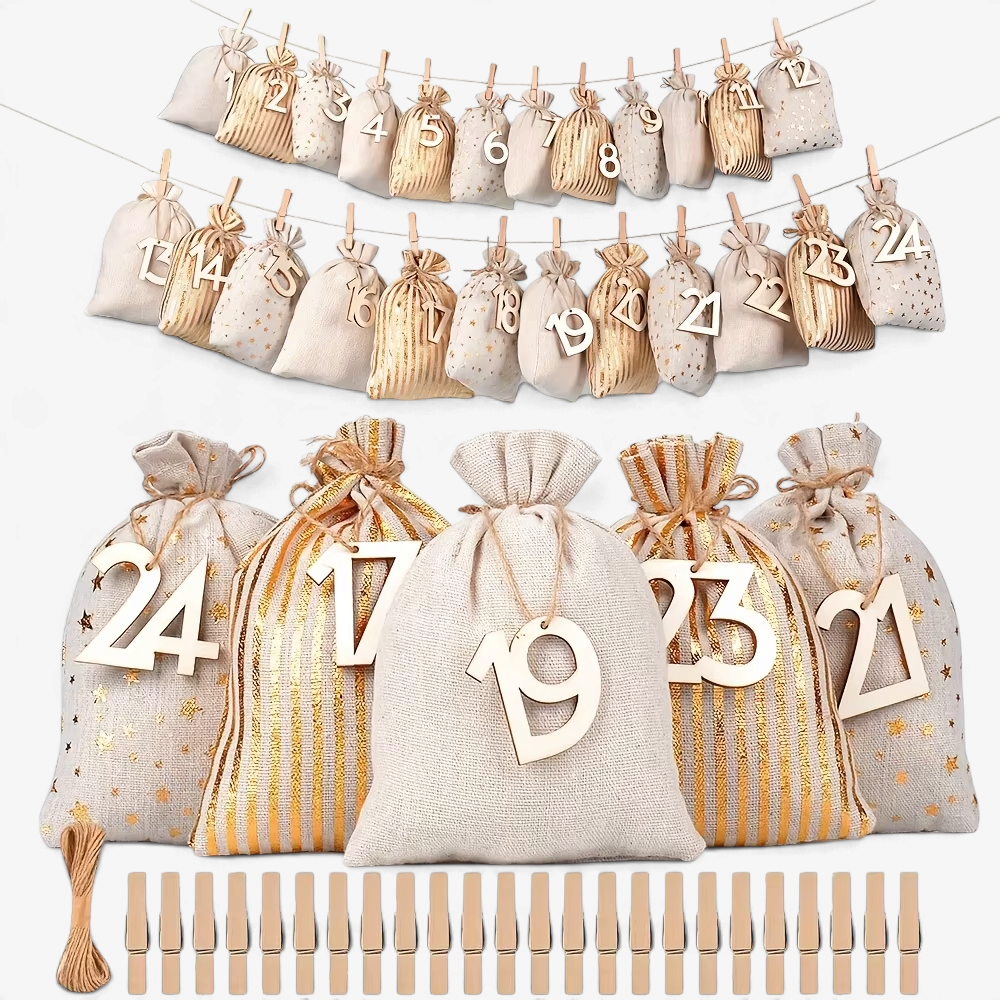 Fabric Advent Calendar with 24 Numbered Pouches