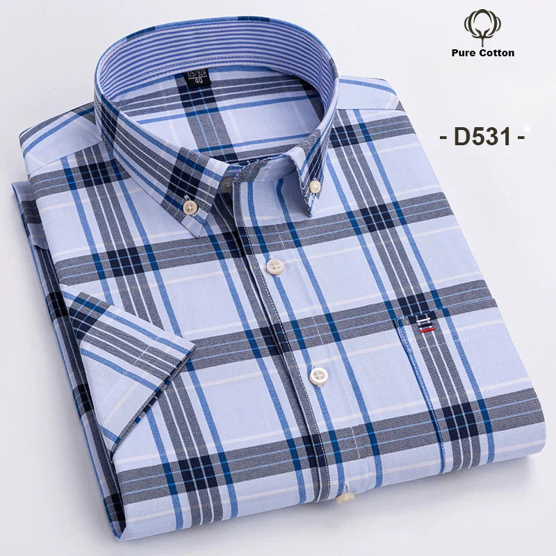 Men's Short Sleeve Checked Shirt with Chest Pocket