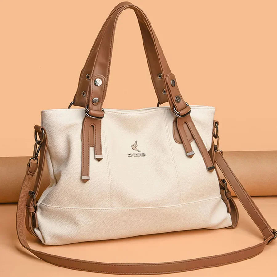 Structured Leather Handbag with Twin Top Handles
