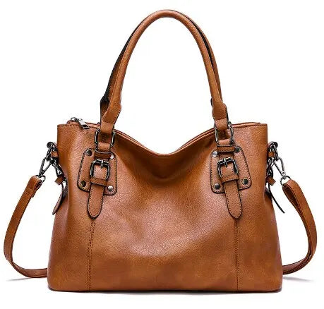 Tote Bag in Faux Leather with Buckle Hardware Trim