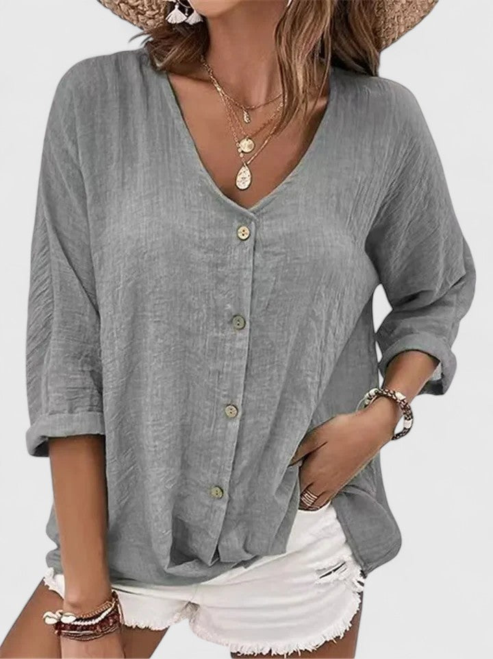 Women's V-Neck Blouse | Relaxed Fit Button-Down Shirt