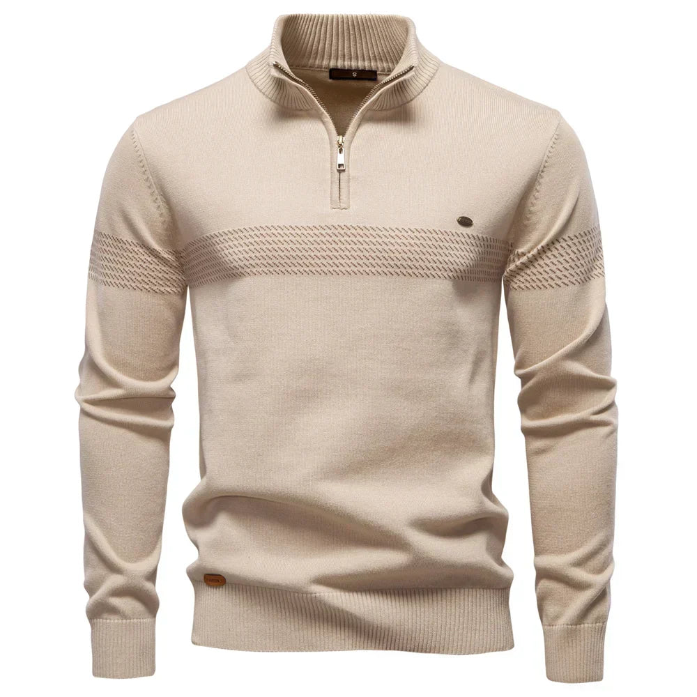 Men's Half-Zip Knit Jumper | Textured Panel Design