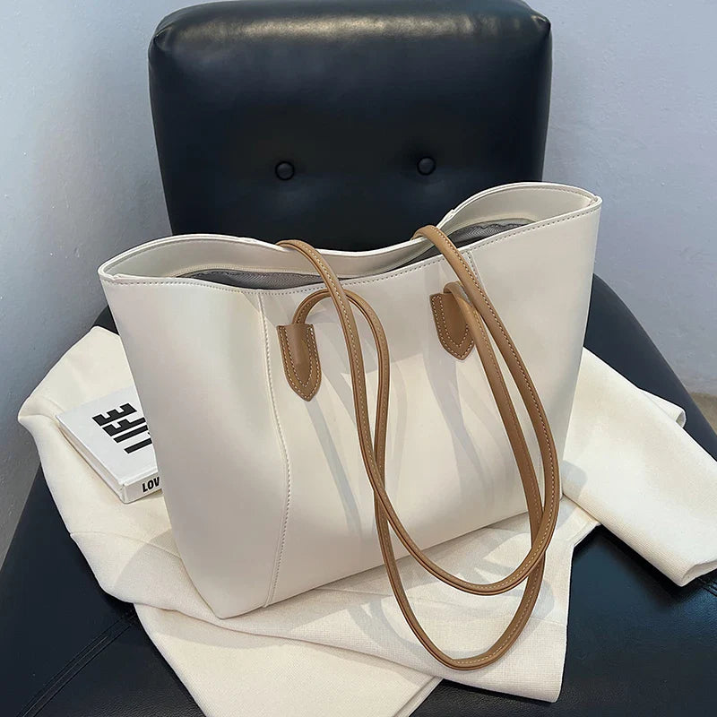 Tote Bag in Faux Leather with Braided Top Handles