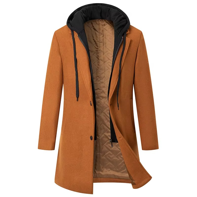 Trench-coat homme à capuche en mélange de laine | Long manteau d'hiver