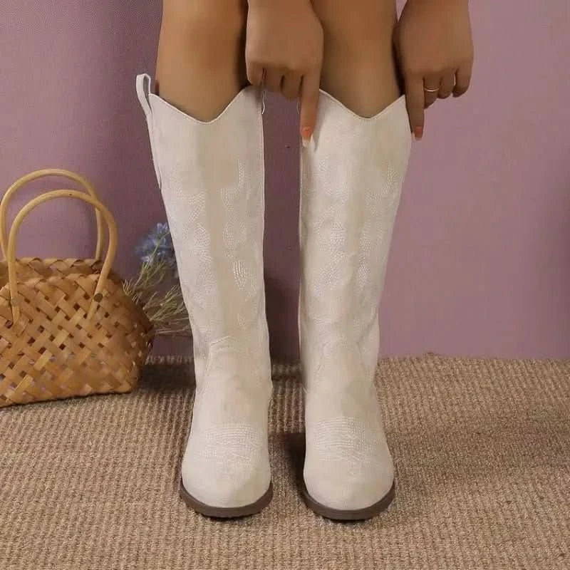 Women’s Knee-High Western Boots with Low Block Heel